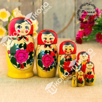 Матрёшка «Семёновская», красный платок, 7 кукольная, 16 см