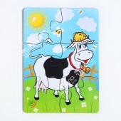Пазл «Корова на лугу», 6 элементов, размер детали: 5 × 4,6 см